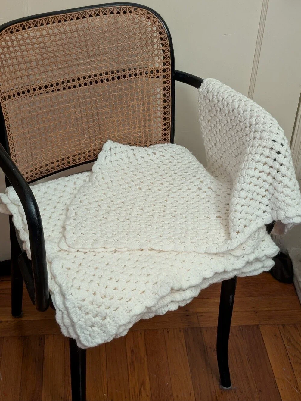 Vintage white hand crochet baby blankets (set of two) with a boho vibe 36x33